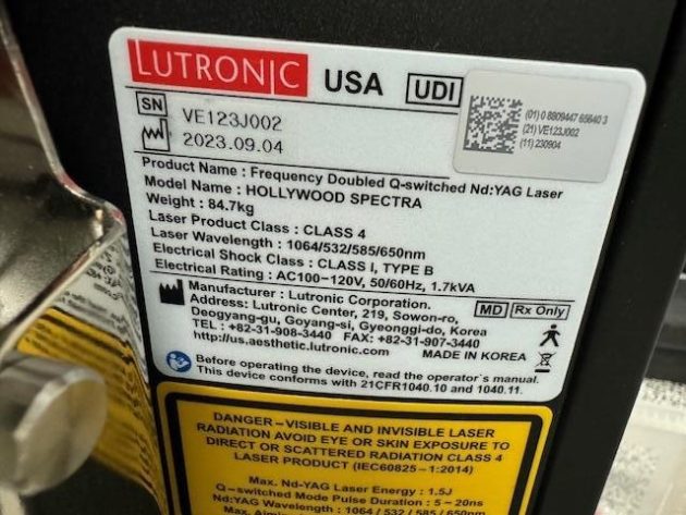 Lutronic Hollywood Spectra Laser Machine - Image 7